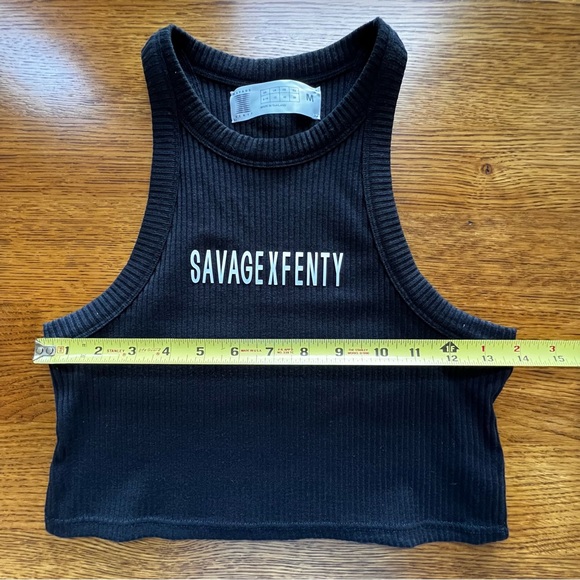 ⭐️ NWOT Savage X Fenty Xssential Heavy Ribbed Cropped Logo Black Tank SZ MEDIUM - Picture 10 of 13